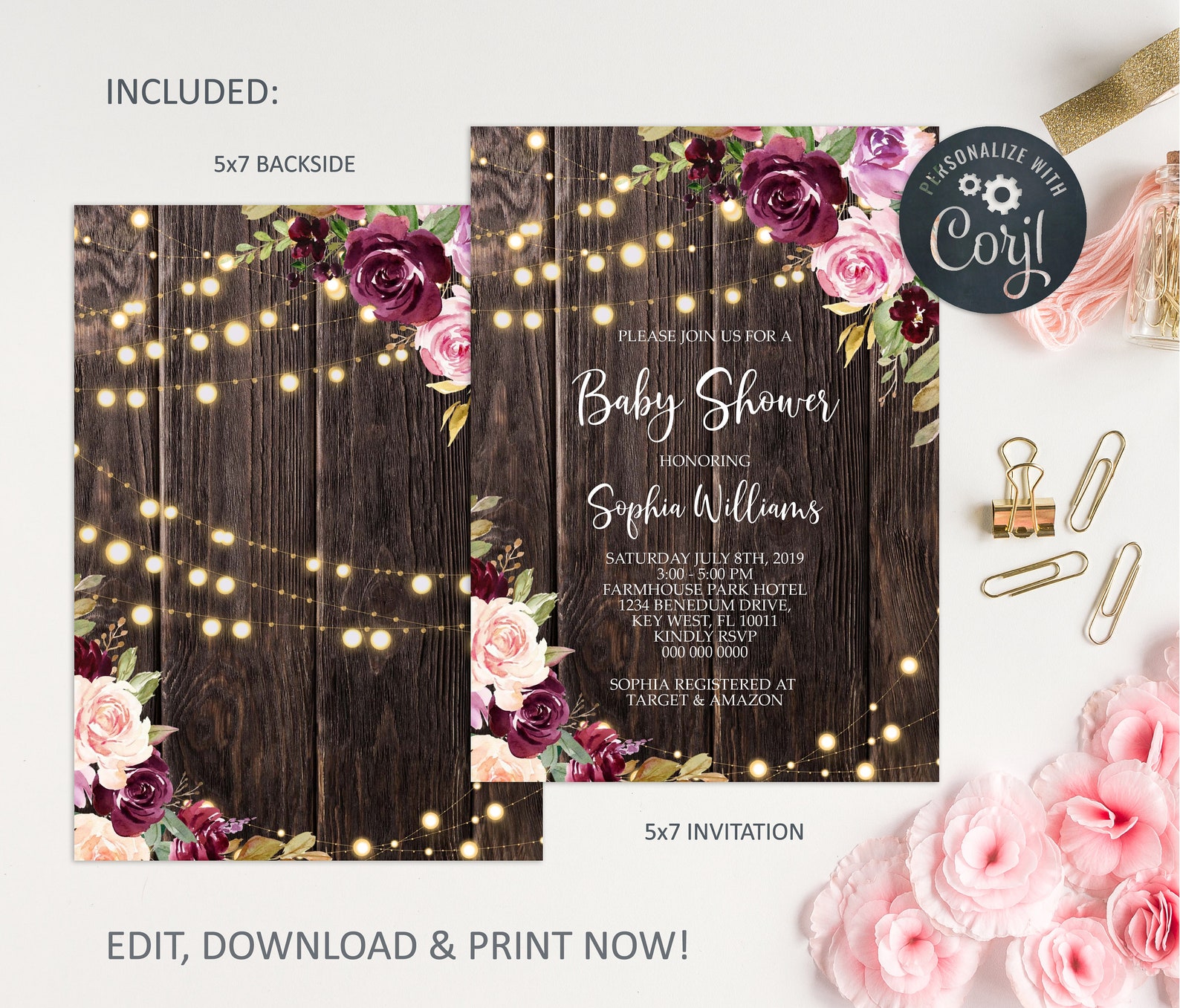 Editable Rustic Floral Baby Shower Invitation Template Boho Etsy