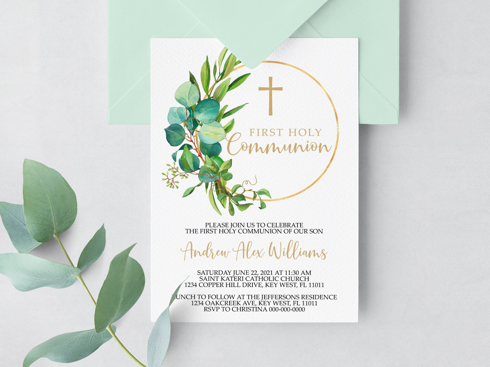 Greenery First Holy Communion Invitation EDITABLE Template Etsy Greenery First Holy Communion Invitation EDITABLE Template Etsy