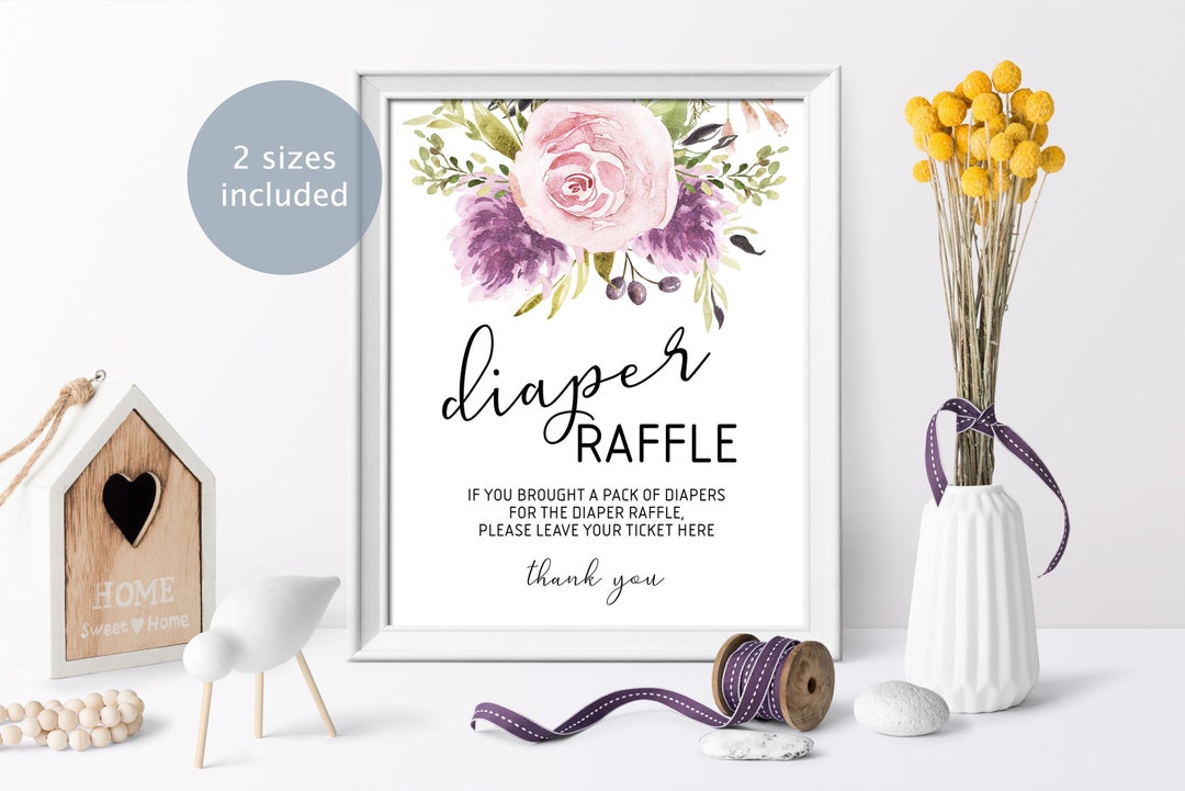 Pink Diaper Raffle Sign Lavender Floral Diaper Raffle Sign: Purple & Pink Baby Shower (digital ...