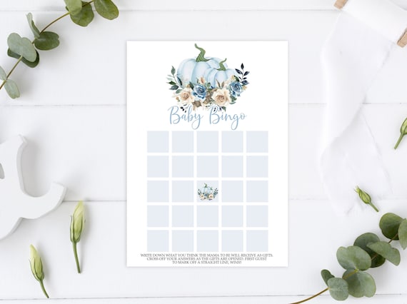 Blue Pumpkin Baby Bingo Game: Editable Fall Shower (Digital Download)
