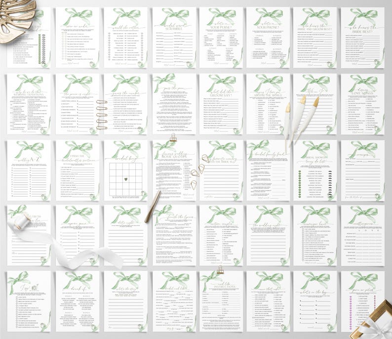 Pictionary Ribbon Sage Green Bridal Shower Games Bundle: Boho Ribbon (printable) - Etsy