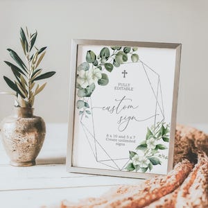 Cartelli per battesimo Sage Green Unlimited / Modello di cartello personalizzato con verde eucalipto MODIFICABILE / Cartello floreale stampabile 5x7, 8x10