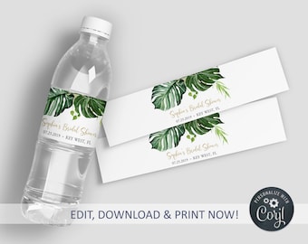 Tropical Greenery Bottle Label: Editable Template (Instant Download)