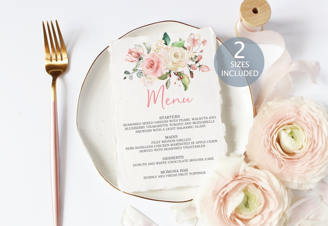 Pink Flowerbackdrop Menu Blush Pink Floral Menu Template: Editable Printable Card - Etsy