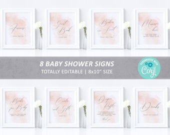 Blush Baby Shower Sign Pack, EDITABLE, Custom Package Bundle, Printable Watercolor Sprinkle Tea Sign 8x10, Birthday Set, INSTANT DOWNLOAD