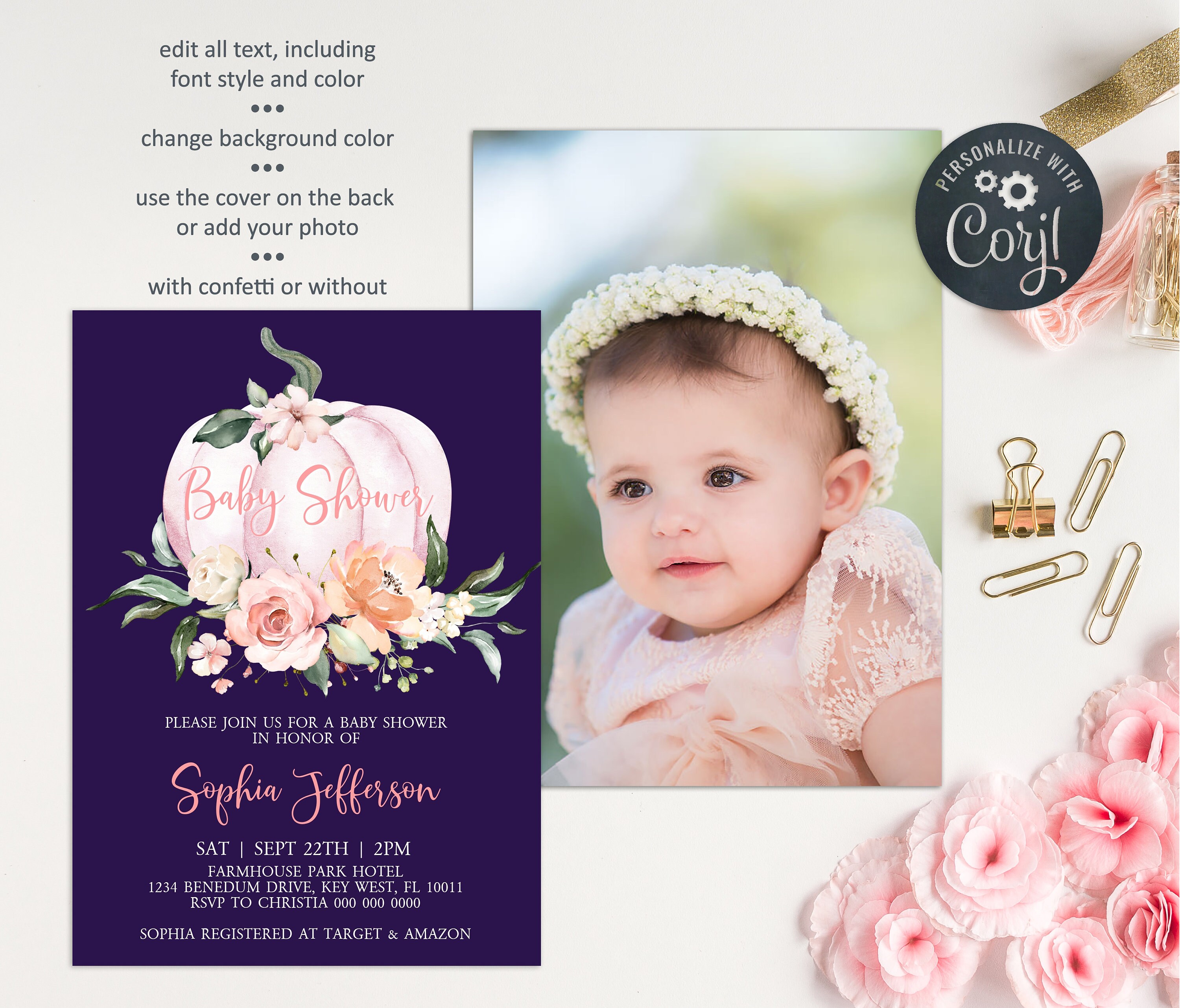 Editable Pumpkin Baby Shower Invitation Template Printable Etsy