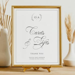 Minimalistisches Monogramm Karten und Geschenke Zeichen | EDITIERBARE druckbare moderne Hochzeitsvorlage | Baby Shower Geschenke Zeichen | Kalligraphie Brautparty