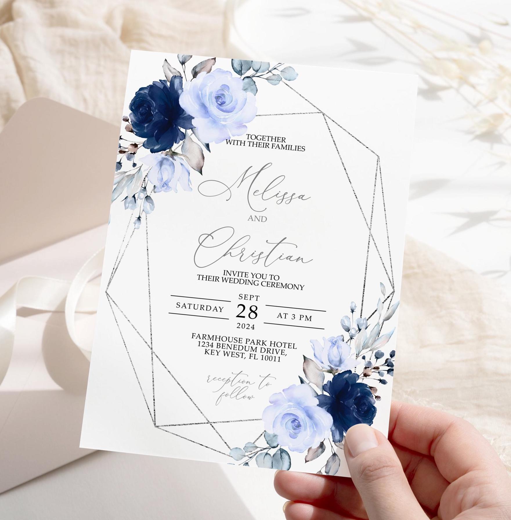Buy Navy Blue and Silver Wedding Invitations Online In India