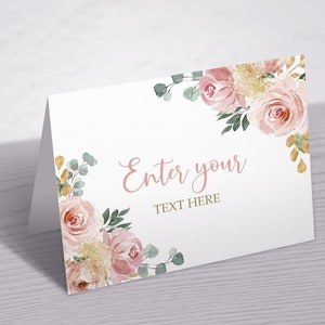 Carte buffet floral rose blush, modèle MODIFIABLE, étiquettes alimentaires imprimables, carte de tente buffet DIY Boho, mariée, baby shower, anniversaire, mariage