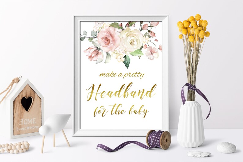 Boho Floral Baby Shower Head Band Sign Make A Headband For Etsy
