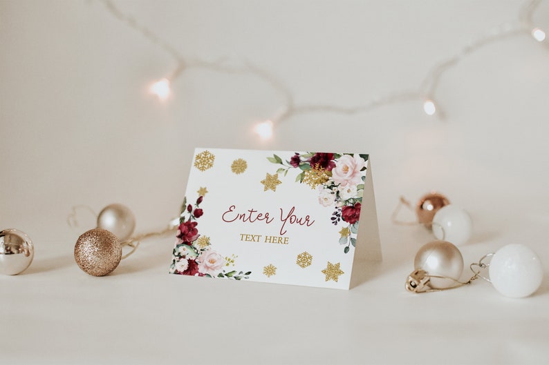 Marsala Rose Winter Buffet Card Editable Template Printable Burgundy