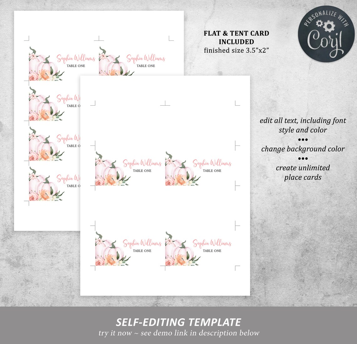 Pumpkin Place Cards 100% Editable Printable Place Card - Etsy