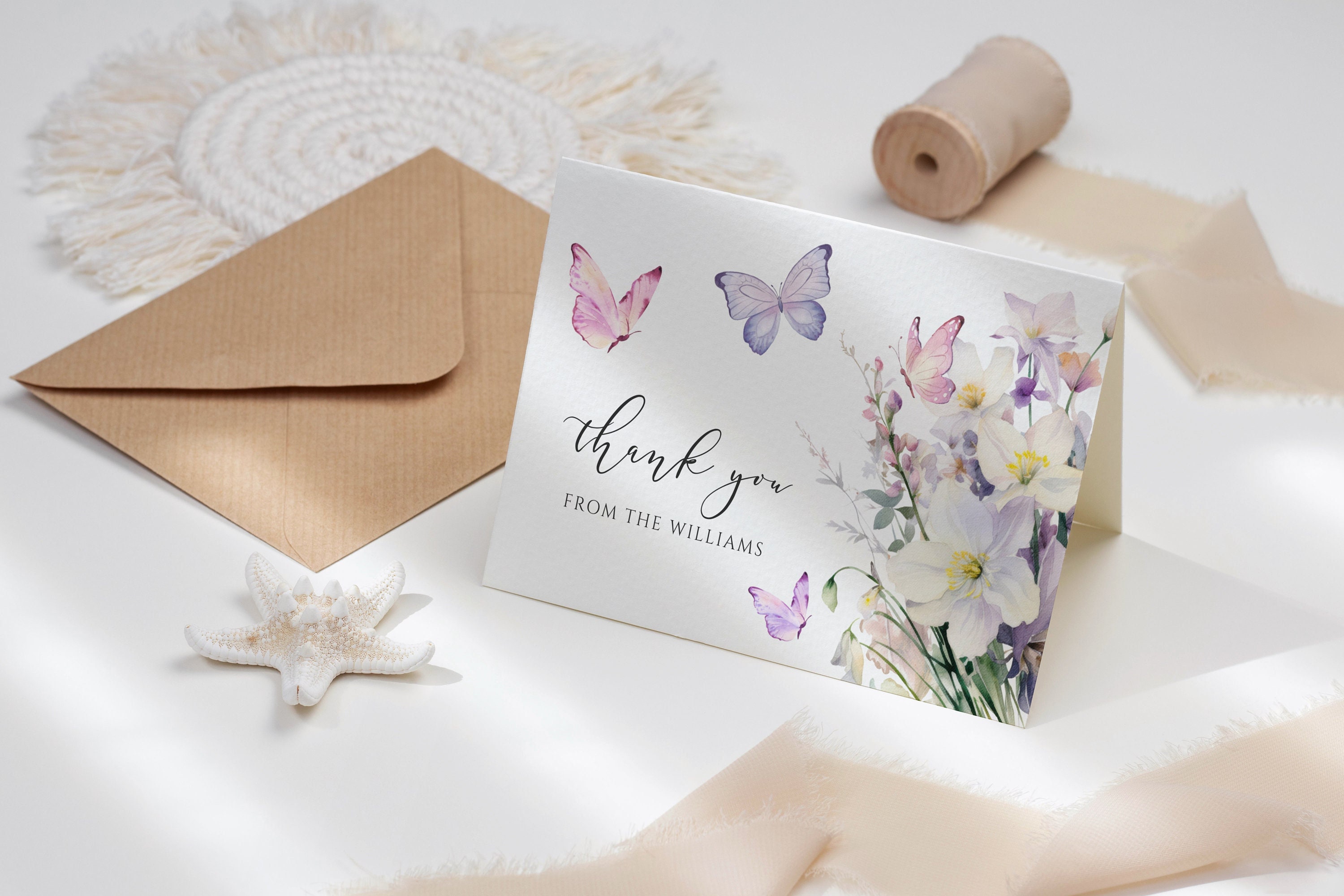 Butterfly Thank You Card: Editable Boho Floral Design (digital 