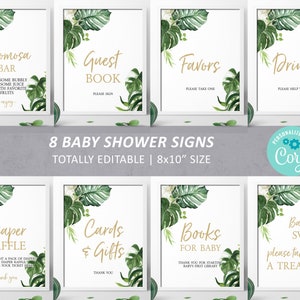 Tropical Baby Shower Sign Pack, 100% Editable, Greenery Custom Package Bundle, Printable Baby Sprinkle Tea Sign 8x10, INSTANT DOWNLOAD