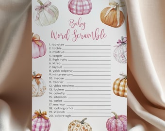 Pumpkin Baby Shower Game: Word Scramble, Pink & Orange (Digital Download)