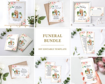 Blush Pink Floral Funeral Template: Editable Celebration of Life Set (Digital Download)