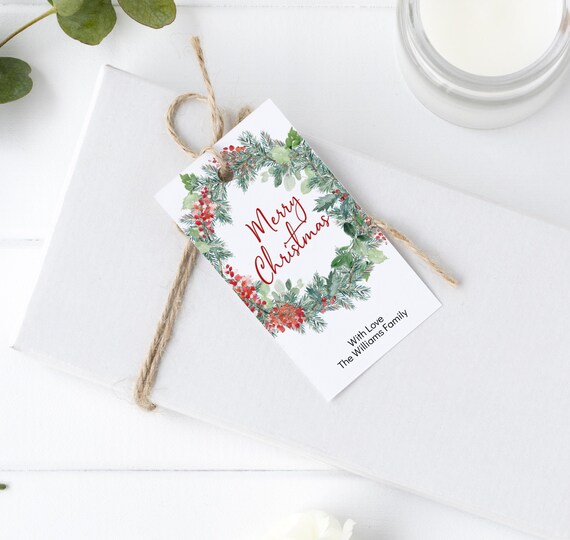 Christmas Wreath Tag Template EDITABLE Printable Holly - Etsy