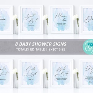 Blaues Baby Shower Zeichen Pack, 100% bearbeitbar, benutzerdefinierte Paket Bundle, druckbare Aquarell Sprinkle Tee Zeichen 8x10, Geburtstag Set SOFORTIGER DOWNLOAD