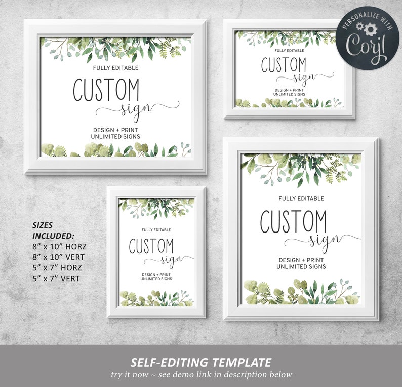 8x10 100/% EDITABLE Text Printable Green Floral Wedding Birthday Custom Sign Template 5x7 Shower Unlimited Greenery Shower Signs