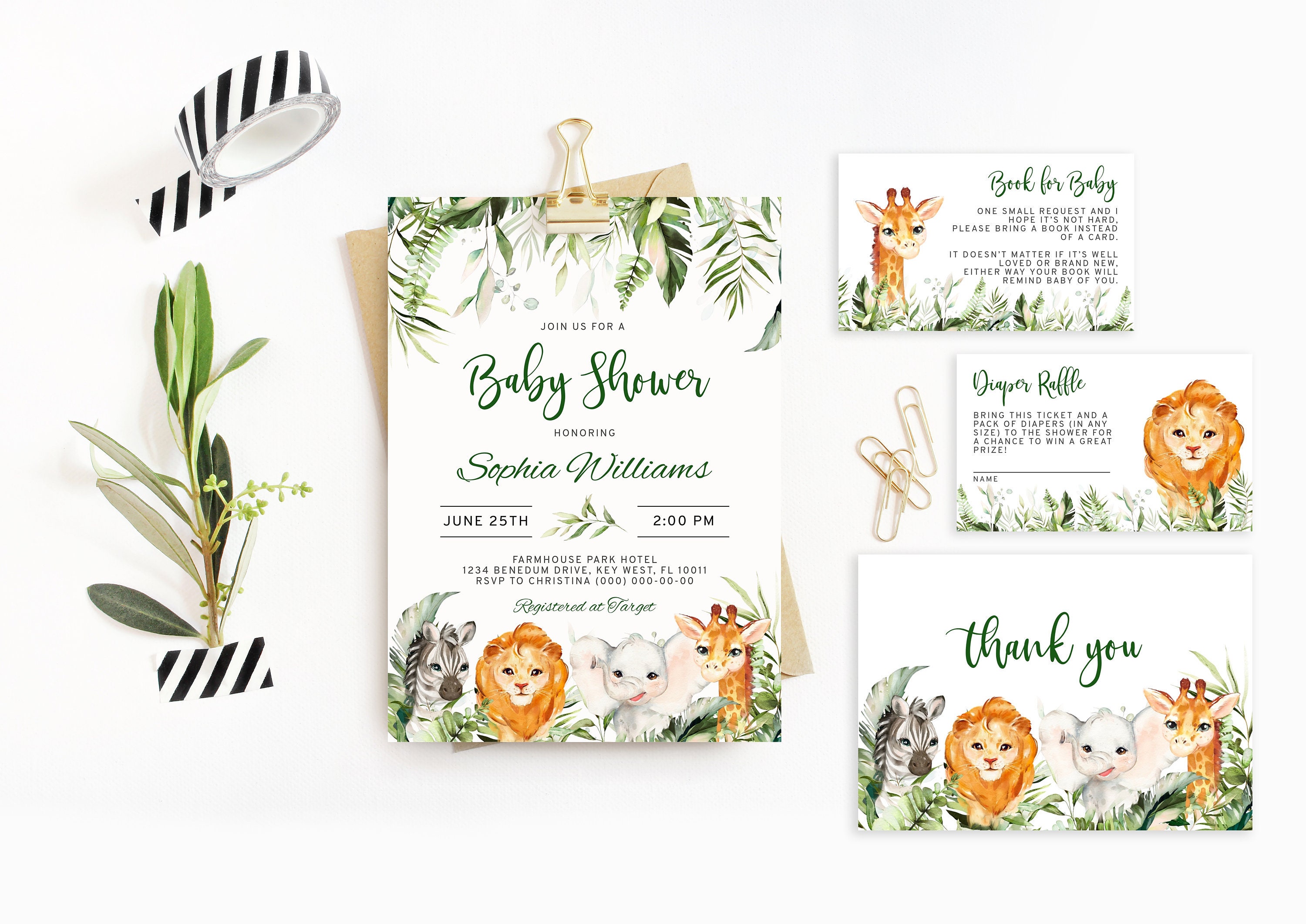 Jungle Baby Shower Invitation Set EDITABLE Template | Etsy