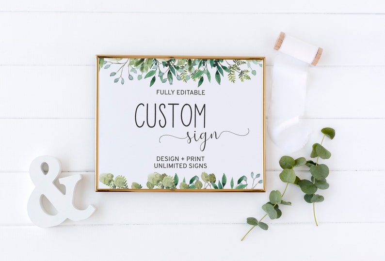 8x10 100/% EDITABLE Text Printable Green Floral Wedding Birthday Custom Sign Template 5x7 Shower Unlimited Greenery Shower Signs