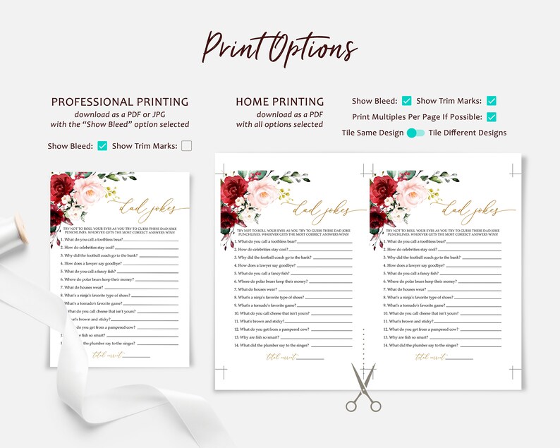 Marsala & Blush Pink Floral Dad Jokes Baby Shower Game, Funny Jokes and