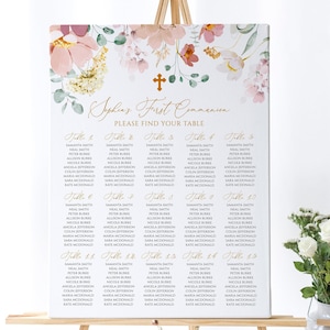 Tafeltafel Wildflowers eerste communie | BEWERKBARE sjabloon | Tafelposter | DIY boho afdrukbare doopsjabloon | Zitplaatsen voor bloemen