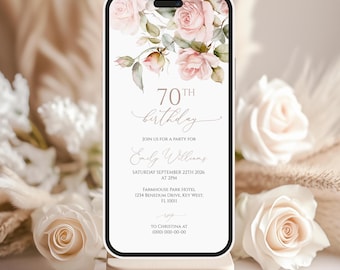 Blush Rose Birthday Invitation: Editable Floral E-Invite (Digital Download)