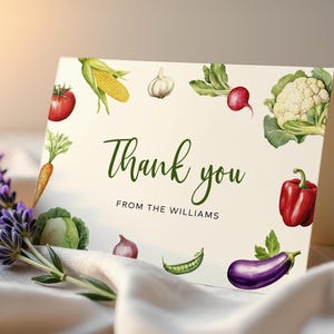 de remerciements cultivés localement | Conception imprimable de jardin potager MODIFIABLE | Carte de correspondance pour mariage, baby shower, mariage | Thème de la ferme rustique