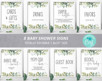 Greenery Baby Shower Sign Pack, 100% Editable, Green Leaves Custom Package Bundle, Printable Baby Sprinkle Tea Sign 8x10, INSTANT DOWNLOAD