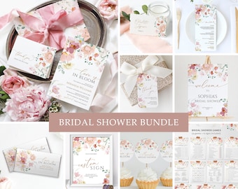 Wildflower Bridal Shower Invitation Bundle: Pink & Red Floral (EDITABLE Digital Template)