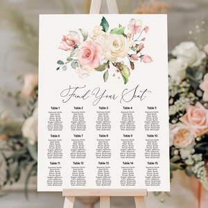 Sitzplan Hochzeit | EDITIERBARE Vorlage | Blush rosa Tisch Poster | DIY Druckbares Schild | Boho Hochzeit Sitzplan groß | Herunterladen