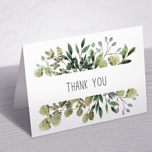 Greenery Thank You Card, Printable Thank You Note Card, Green Leaves Thank You, Eucalyptus Bridal Shower, Baby Brunch, Birthday, Wedding