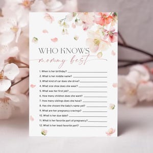 Wilde bloemen Wie kent mama het beste? Spel | BEWERKBAAR afdrukbaar boho-babybrunchspel | Douchesjabloon Blush & Peach bloemenmeisje | Downloaden