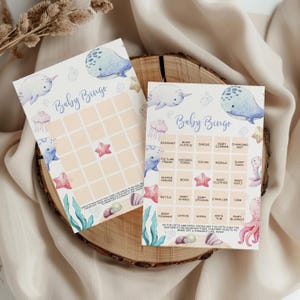 Juego de bingo para bebés bajo el mar / Juego editable para baby shower náutico / Actividad imprimible para brunch con temática oceánica / Plantilla de bingo para baby shower
