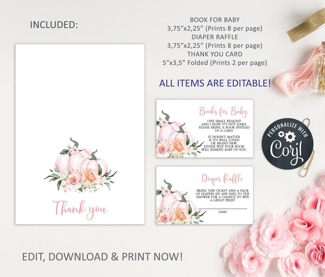 Pumpkin Baby Shower Invitation Set 100% Editable Template | Etsy