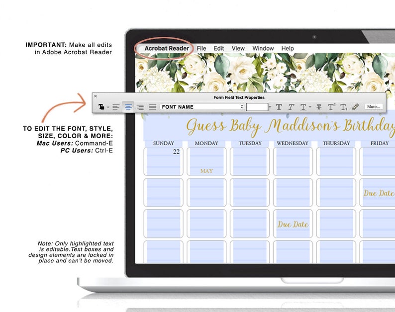 Download White Flowers Baby Due Date Calendar Greenery Baby Due Date Prediction Calendar Printable Green And Gold Baby Shower Instant Download Paper Party Supplies Party Favors Games