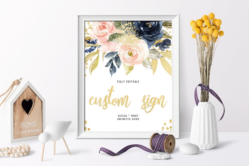 Unlimited Blush Pink /& Navy Shower Sign Floral Printable Card Wedding 5x7 100/% EDITABLE Text Custom Signs Template 8x10 Birthday