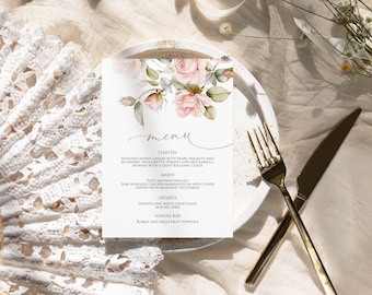 Blush Pink Rose Wedding Menu Template: Elegant Floral Design (EDITABLE)