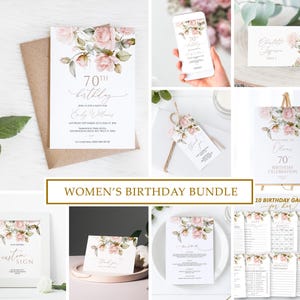 Lot d'invitations pour 70e anniversaire de rose douce | Modèle MODIFIABLE | Invitation d'anniversaire imprimable rose poudré | Invitation d'anniversaire de tout âge