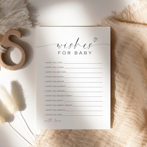 Minimalist Wishes for Baby Shower Card | Gender Neutral Baby Keepsake | Modern Baby Shower Printable | Editable Template