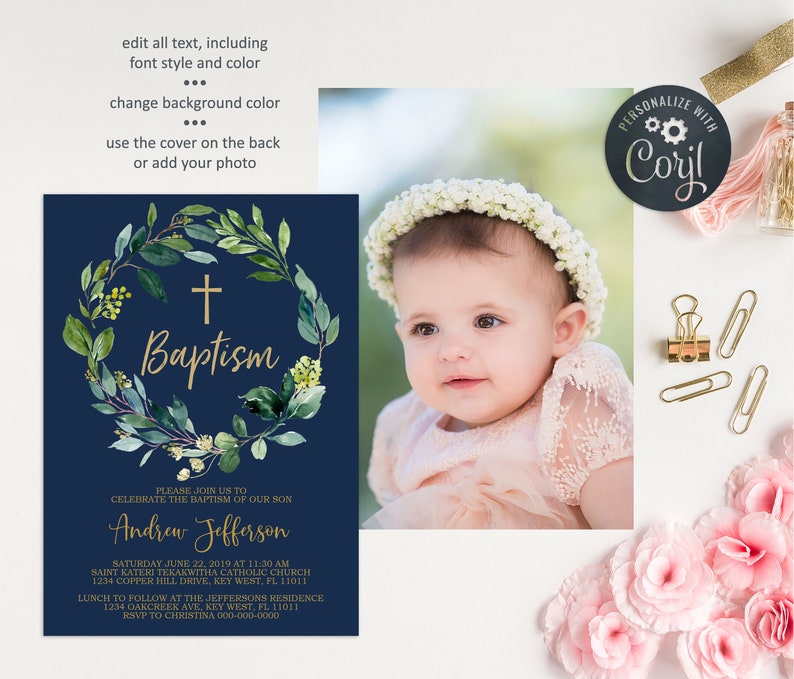 EDITABLE Baptism Invitation Template Greeneryl Printable Etsy