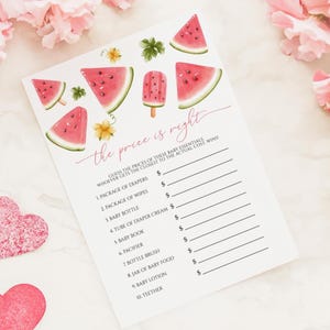 Juego "El precio justo" de la sandía / Actividad para baby shower editable e imprimible / Tarjeta de juego con temática de verano bohemio tropical y adorable