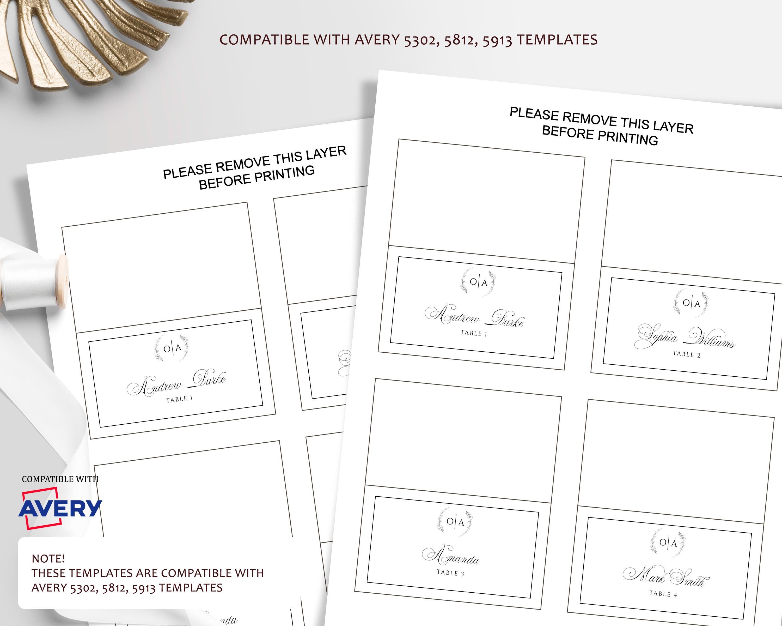 Minimalist Monogram Wedding Place Card Template (digital Download