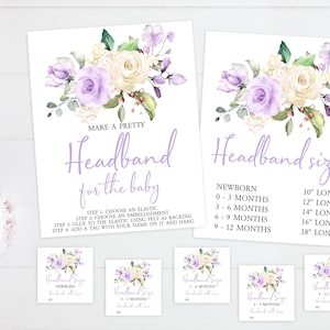 Lavender Headband Station for Baby Shower, EDITABLE, Printable Head band Kit, Purple & Cream Make a Pretty Headband, DIY, Instant Download
