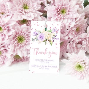 Etichetta di ringraziamento alla crema di lavanda / Etichetta modificabile per bomboniera floreale per baby shower / Etichetta stampabile per bomboniera con coriandoli per brunch nuziale boho / 2x3,5