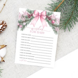 Auguri di Natale per Baby Shower Card, modello di ricordo per bambini con fiocco di neve e pino stampabile MODIFICABILE, biglietto di auguri moderno per Baby Shower, fiocco