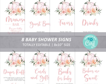 Pack de panneaux pour baby shower citrouilles : lot imprimable modifiable (téléchargement instantané)