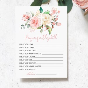 Blush Pink Blumengebete für Baby Grußkarten | Bearbeitbare Rosen Blumen Babyparty Wünsche Kartenvorlage | Boho Taufgebet | Herunterladen