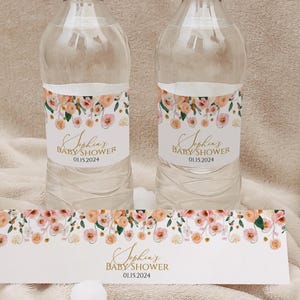 Pfirsich & Blush Blumen Wasserflasche | EDITIERBARE Mohnblumen-Dusche-Wasser-Etikettenvorlage | Braut Brunch Etikett zum selbst ausdrucken | Herunterladen
